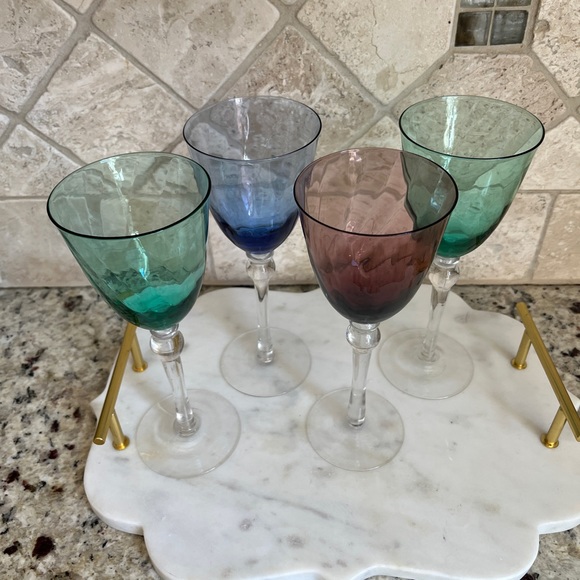 Wine Glasses Blue Green Purple 4 Glasses - Picture 4 of 10
